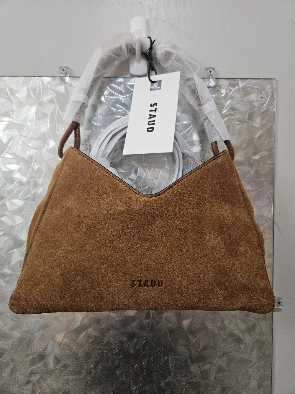 STAUD Valerie Suede Shoulder Bag in Tan NWT - Picture 2 of 5